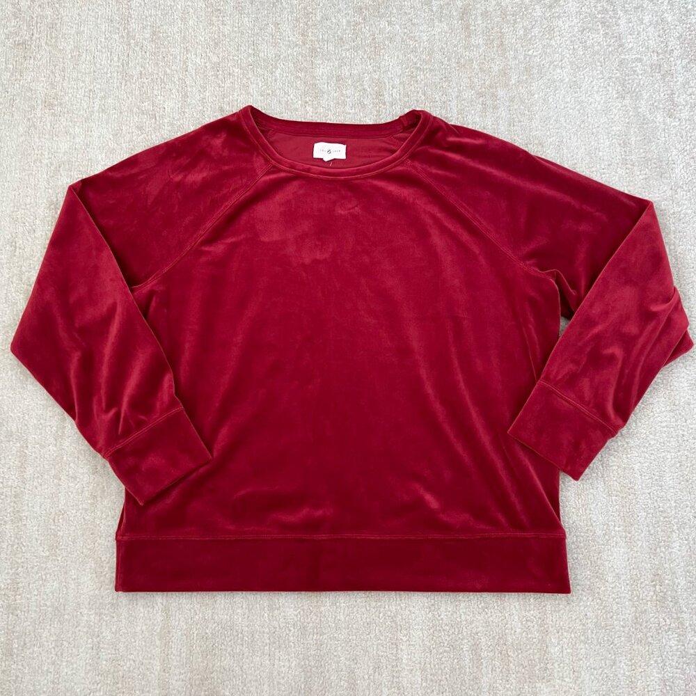 Lou & Grey Lounge Velour Velvet Crewneck Long Sleeve Red Sweatshirt Top XL